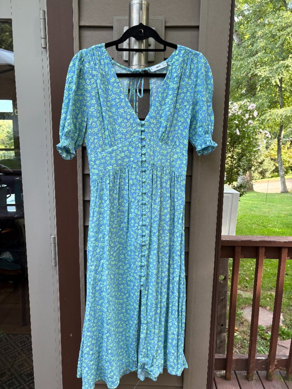 MNG (Mango) blue floral midi tie-back dress, women's size 4